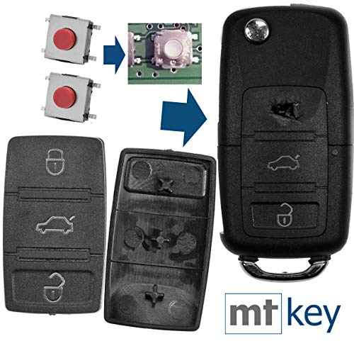 mt key Auto Klapp Schlüssel Funk Fernbedienung Repair Reparatur Set 2X 3 Tasten Tastenfeld + 2X Mikrotaster kompatibel mit VW Seat Klappschlüssel