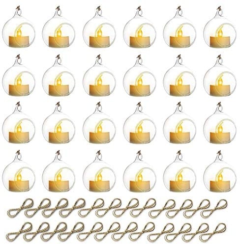Sziqiqi Hängende Glas Kerzenhalter, Glasanhänger mit LED-Kerze, Kerzenhalter für Hochzeits Party Tisch, Weihnachts Valentinstagdekorationen, Transparent
