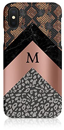 Tirita Personalised Compatible with iPhone Xs Max Hard Case Cover PRINTED GLITTER, NOT REAL GLITTER Animal Print Snake Rose Gold Leopard Skin Giraffe Tiger Africa Custom Initials Name Bling