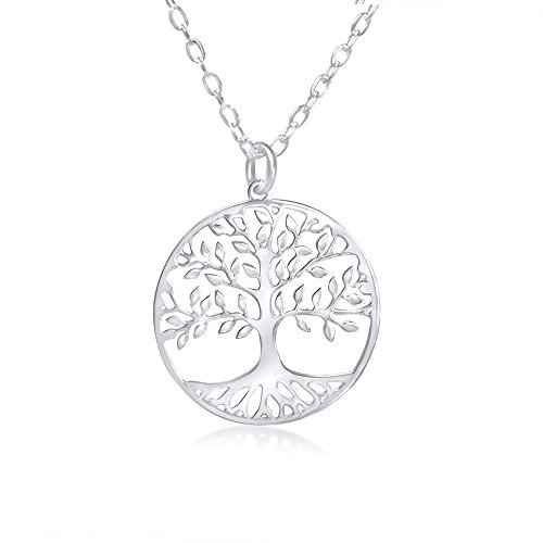 WANDA PLATA Collar Árbol de la Vida para Mujer Plata de Ley 925. Colgante Arbol de la vida con Cadena de 40 Centímetros de Largo con Caja de Regalo (40)