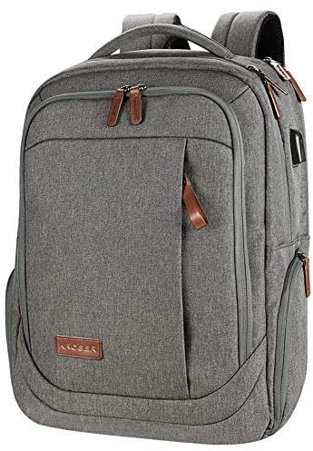 KROSER Laptop Backpack Computer Backpack 15.6 Inch Travel Business Rucksack with USB Charging Port Water-Repellent College School Bag Work Daypack for Women/Men-Grey