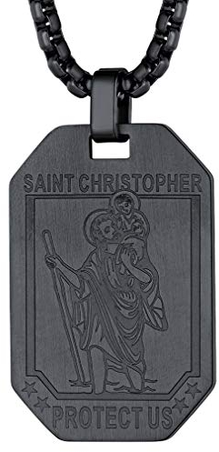 FaithHeart Saint Christophorus Amulett für Herren Damen, Kette mit Schwarzer Hundemarke Anhänger, Amulett Accessoires für das Fahrer Reisende