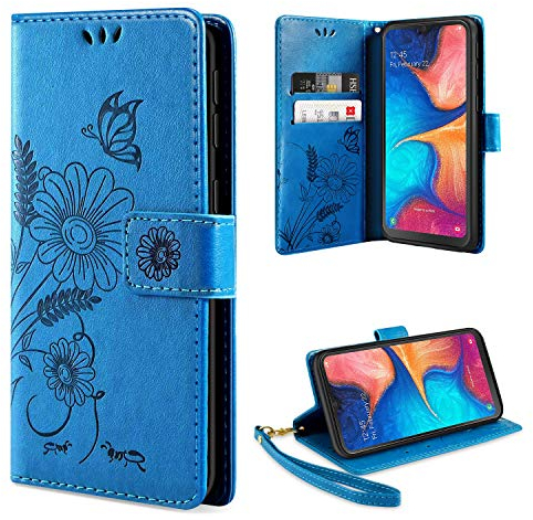 ivencase Handyhülle Kompatibel mit Samsung Galaxy A20e Hülle Flip Lederhülle, Handyhülle Book Case PU Leder Tasche Case und Magnet Kartenfach Schutzhülle (Blau)