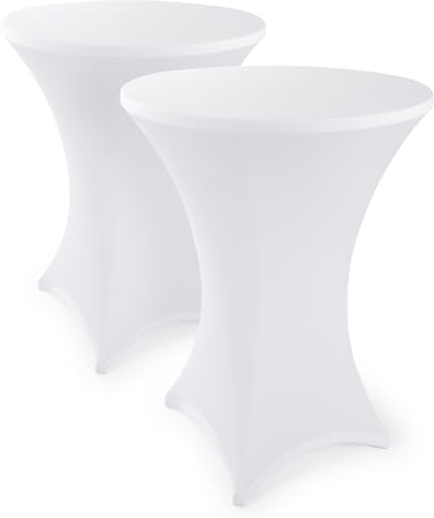 Blumtal 2er Set Stretch Stehtisch Hussen Bügelfrei - Oeko -TEX zertifizierte Tischhussen für Stehtische Ø 80 – 85 cm - Verstärkung im Fußbereich - waschmaschinengeeignet - Weiß