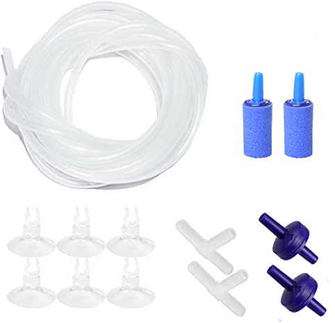 AQUANEAT Aquarium-Luftschlauch, Standardschlauch, 3/16-Zoll-Schlauch, Luftpumpenzubehör, mit Luftsteinen, Rückschlagventilen, Saugnäpfen und Anschlüssen (transparent)
