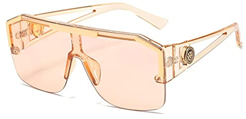 UKKD Sunglasses Women Fashion Oversized Square Sunglasses Men Women Vintage Metal Big Frame Semi-Rimless One Lens Sun Glasses Uv400-Champagne