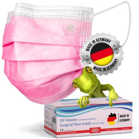 kela 50x Mascherine Chirurgiche Rosa | Certificate CE 100% Made in Germany | Inodori e Resistenti | Chirurgiche di tipo IIR Dispositivo Medico | Mascherina 3 Strati, 50 pezzi