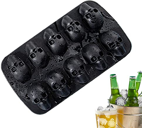 Silicone 3D Skull Ice Cube Tray - Black Skull Shaped Mould for Cocktails and Beverages