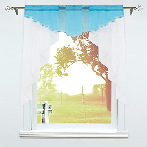 SCHOAL Scheibengardinen Küche Kleinfenster Gardinen mit Kräuselband oder Tunnelzug Bistrogardinen Voile Transparente Kurzgardinen Modern 1 Stück BxH 140x145cm Blau