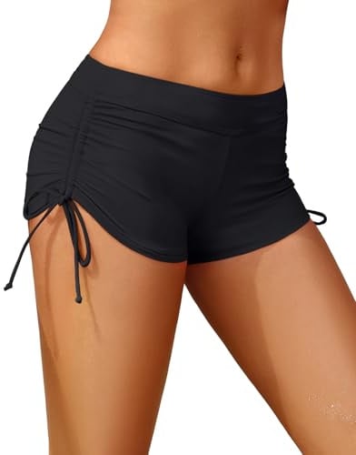 Holipick Solid Black Women Swim Shorts Tummy Control Swim Bottoms Boyleg Swimsuits Shorts Bathing Suit Bikini Bottoms M