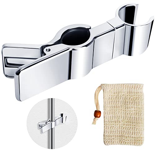 Shower Head Holders Clamp 20-29mm Adjustable Shower Holder Bracket No Drilling Anti-Slip 45° Rotation Hand Shower Bracket Replacement with a Soap Bag for Bathroom