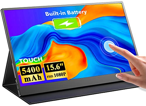 UPPERFECT Monitor Portatile Touchscreen con Batteria, 15,6 Pollici Display Mobile Schermo IPS FHD Porta HDMI Tipo C per PC Laptop Smartphone XBO Switch PS4/5, Compatibile con VESA