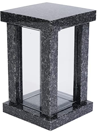 KOKA Grab-Lampe Granit Impala Friedhofs-Laterne Grab-Schmuck Glas Grab-Licht modern