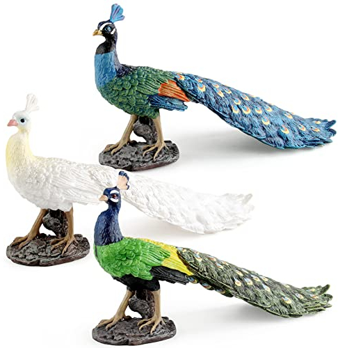 3 Stück Pfau Figuren, Vögel Deko Figuren Modern, Pfau Figur Deko Tierfiguren, Vogel Statue Skulptur Vogelskulpturen, Statue Tier-Dekorationen für Zuhause, Schlafzimmer, Wohnzimmer, Yard, Garden