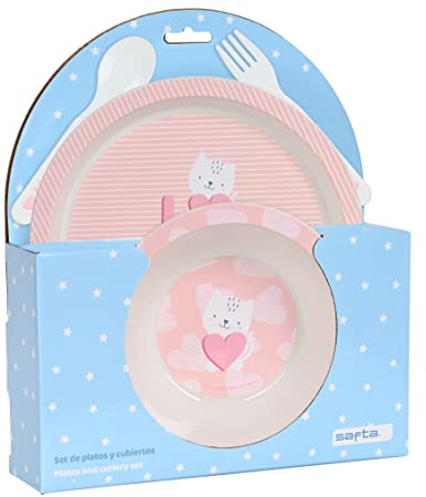 SAFTA Preescolar Love - Set de Platos y Cubiertos, Pack, Plato, Cubierto, Bebé, Iniciación, Comida, Cómodo y Versátil, Ideal para Niños, 22.5x5.5x26 cm, Color Rosa