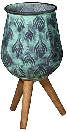 colourliving Pflanztopf mit Standfüßen Übertopf Cauldron Tripot Pflanzgefäß Blumentopf aus Metall Blumenpott (19x39 cm, grün)