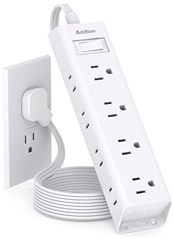 Flat Plug Power Strip, Ultra Thin Flat Extension Cord - Addtam 12 Outlet 3 Sides Multiple Outlets, 5Ft, 1050J Surge Protector, Wall Mount, Desk Charging Station for Home Office Dorm Room Essentials