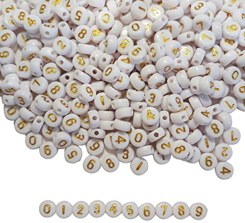 Gxadwzy 500 Stück Zahlenperlen Mix 0-9 Gold Rund 7mm Perlen Buchstabenperlen