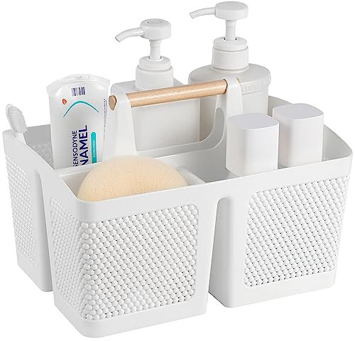 rejomiik Panier de douche portable en plastique avec poignée pour salle de bain, université, dortoir, blanc