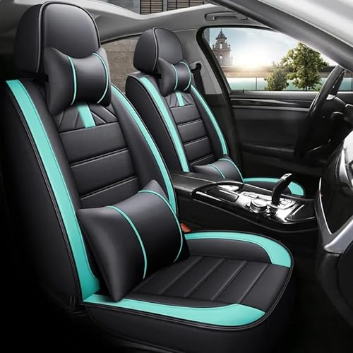 Romanbin Leder Fahrzeugsitzbezüge, Auto-Sitzbezüge, 5 Sitze Allgemein, für BMW 1Series 2Series 3Series 4Series 5Series 6Series 7Series,Schwarz-Grün Autositzbezug CT08
