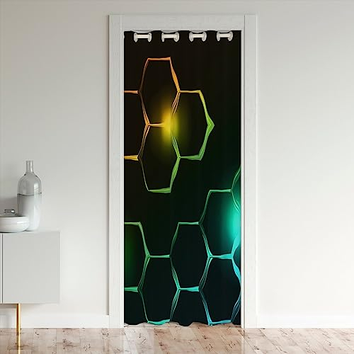 Loussiesd Grün und Schwarz Türvorhang 86x203cm Waben Raumteiler Vorhänge Gardinen Geometrie Sechseck 30%-50% Zimmer Dunkeln Türvorhang Blickdicht Geometrisch Orange Vorhang für Innentür Raumteiler