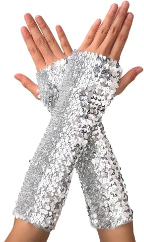 Pailletten Handschuhe für Damen, Bühnenauftritt lange glitzernde fingerlose Pailletten Handschuhe, elastische glänzende Tanzhandschuhe für Maskerade Partys, Rave, Halloween, Cosplay, Opernaufführungen