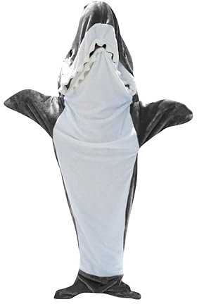MACITA Shark Blanket Hai-Decke,Tragbare Hai-Decke, Einteiler-Pyjama, Hai-Decke, Kapuzenpullover, Schlafsack, Hai-Einteiler-Decke, Fleece-Überwurf, Decke Für Erwachsene Und Kinder,Black-140cm