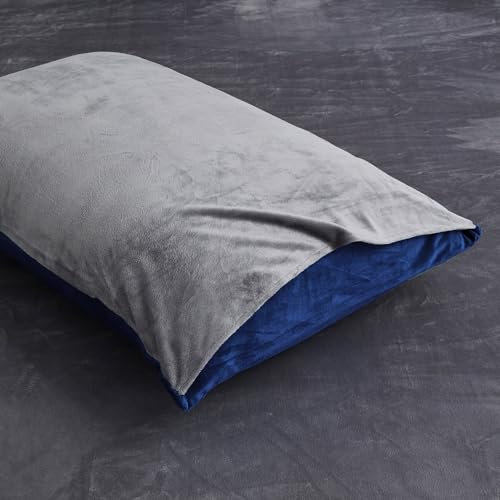 Luofanfei Warme Winter Kissenbezug 40x80 2er Blau Dunkelblau Grau Samt Plüsch Flanell Fleece Flauschig Microfaser Kissenbezüge Set Uni Kissenhülle im Umschlagstil 2 Stück