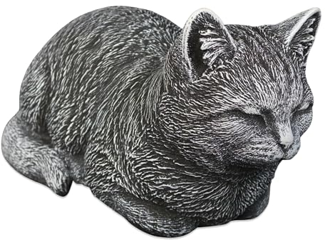 gartendekoparadies.de Liegende Katze antik, Steinfigur, H. 17 cm, 8,5 kg, Mehrfarbig, frostsicher aus Steinguss für Außenbereich
