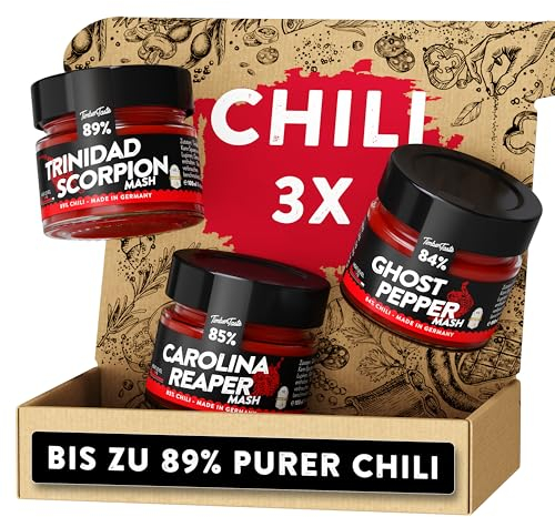 TIMBER TASTE® Premium Chili Sauce Geschenkset [3 Stück] - Hot ones Saucen Chilli Set - Scharfe Soßen - Besondere Geschenke für Männer & Frauen - Soße Geschenkbox - Barbecuesauce Herrengeschenk