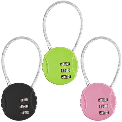 GNALIA 3 Pièces Cadenas À Combinaison Serrure À Combinaison Petit Cadenas À Code Cable pour Valise Sac De Voyage Casier 13.5Cm Noir Rose Vert Fruit