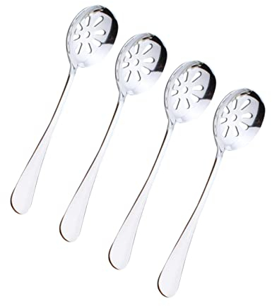 ABOOFAN 4 Piezas metal cucharas pequeñas porción pequeña cucharas ranuradas para servir mini primicia cucharas soperas pequeño colador mini colador Acero inoxidable cucharada vajilla