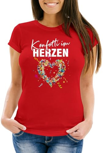 MoonWorks® Damen T-Shirt Fasching Karneval Konfetti im Herzen Kostüm-Ersatz Verkleidung Funshirt Frauen rot XL