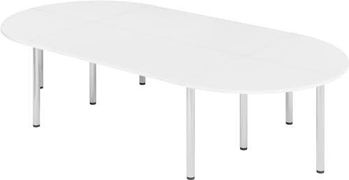 bümö Konferenztisch oval 320x160 cm großer Besprechungstisch in weiß, Besprechungstisch mit Chromfüßen, Meetingtisch für 8 Personen, Tisch für Besprechungsraum & Meeting