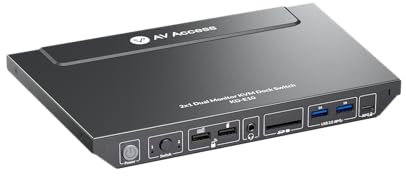 Interruptor KVM USB-C de acceso AV para 1 computadora y 1 portátil, base de monitor dual 11 en 1, 4K@60Hz, altas tasas de actualización, carga LAN y 100W, emulación EDID para oficina en casa y juegos