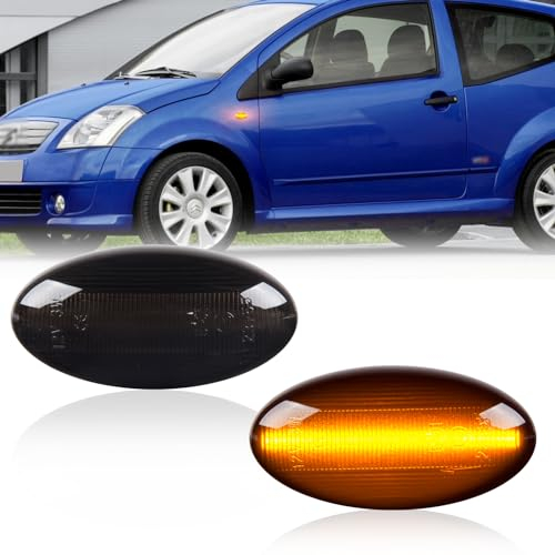 OZ-LAMPE 2 Stück LED Blinker Seitenblinker für Peugeot 1007 107 206 207 307 407 607 Partner Expert Citroen C1 C2 C3 C5 C6 Xsara Picasso Berlingo Jumpy, Blinker mit Canbus Fehlerfrei, Schwarz