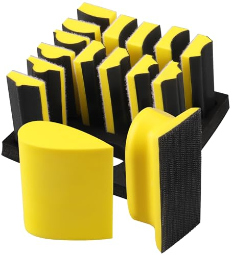 STEBRUAM Handschleifblock -Set mit konturiertem Profil, mit Klettverschluss, 100mm Schleifklotz Klett austauschbare verschiedene Formen, Formen für Holzbearbeitung, Möbel (16-teiliges)