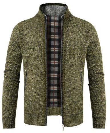 GLESTORE Strickjacken für Herren Strickjacke Cardigan Trachtenjacke Herren Fleecejacke Winter Herren Grün L