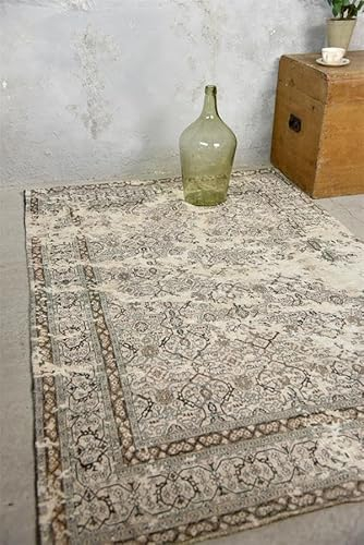 Vintage Teppich Vorleger Läufer Handgearbeitet Chenille Leder Jute Teppich Wohnzimmer Schlafzimmer Flauschig Weich Shabby Landhaus Style Muster Antik (799701 gewebtes Chenille 120X180cm Grau Creme)