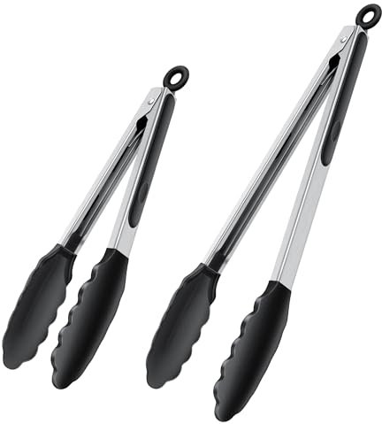 Silikon Küchenzange, Grillzange, 35cm / 23cm, Hitzebeständigem Silikongriff, Verriegelbare Metallzange, ideal zum Kochen, Grillen