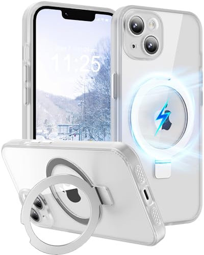 SOOFUN for iPhone 14 Case, Kickstand Case, Magnetic for iPhone 14 Case with Stand, Compatible with MagSafe, Translucent Matte Shockproof with Anti-Fingerprint Phone Case for iPhone 14 with Ring, White