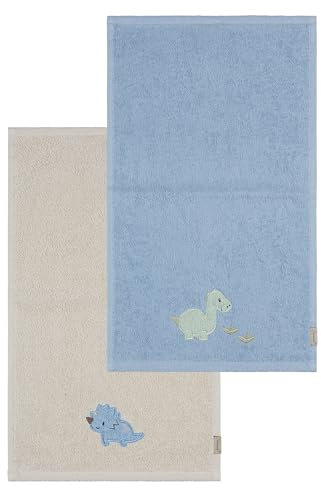 Sterntaler Kinderhandtuch 2er Pack Dino Rexi - Handtücher Set aus saugfähiger Baumwolle angenehm auf der Haut - Kinder Handtücher mit edlen Webkanten und Applikation, blau