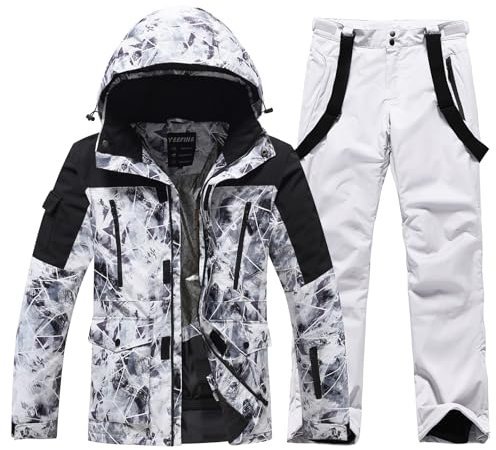 ALSOGO Skianzüge Für Herren 2-teiliger Snowboard Sets Wasserdicht Winddicht Winter Warme Ski Jacke und Hosen Set Zum Skifahren Snowboarden Klettern