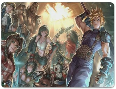 YXWOYNHY Final Fantasy 7 Spiel-Poster, Wanddekoration, Kunst, Metall-Blech-Poster, moderne Heimdekoration, Kunst, Metallposter, Hausbar, Laden, Dekorationen, Vintage-Schild, Geschenk, 30 x 40 cm