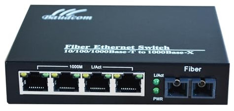 5 Port Gigabit Ethernet Fiber Switch, 4 x 10/100/1000Mbps, 1 x Optical Port Single Mode SC 20km