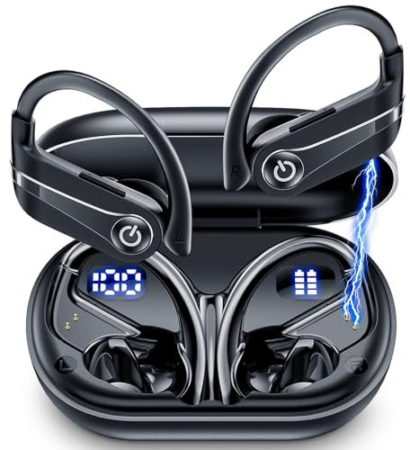 Auriculares Bluetooth 5.3 Auriculares Inalámbricos 80 horas de Reproducción Bluetooth Pantalla LED Dual Auriculares Deportivos Auriculares Internos con Ganchos Para La Oreja Micrófono Incorporado