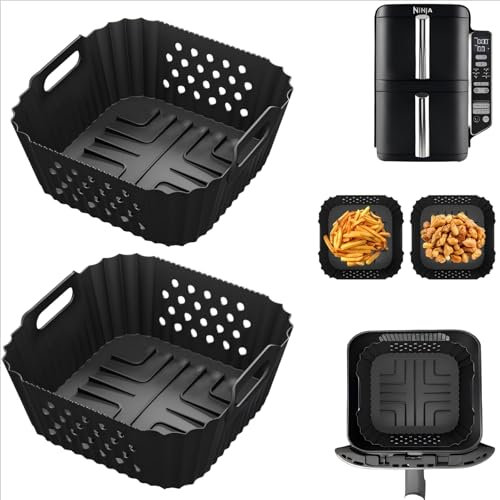 2Psc Molde Silicona Freidora de Aire para Ninja Double Stack XL Freidora 7,6L SL300EU, Sin BPA Recipiente Air Fryer(14,5 x 14,5 x 8CM), Reutilizable Air Fryer Accesorios para Dual Drawer Airfryers