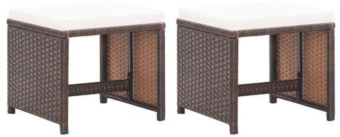 Xichuzi Gartenhocker 2 STK. mit Sitzkissen Poly Rattan Braun, Balkon Hocker, Fusshocker Garten, Hocker Garten, Fußhocker Für Sessel, Gartenmöbel Hocker - 46417