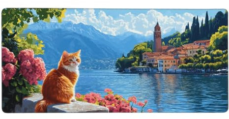 Tapis de Souris Chat,1000 x 500 x 3 mm Tapis de Souris XXL,Paysage Tapis Souris,Tapis de Bureau avec Bords Surpiqués,Lavable Accessoires Bureau,pour Les Jeux,la Maison et Le Bureau Mouse Pad -Y2107