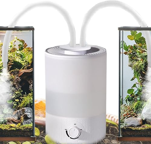 4L Reptile Fogger Humidifier，Double Extension Tube 2 in 1 Join with hose Heavy Fog High Humidity Creating a Rainforest Environment，for Amphibians and Reptile Fogger、Turtles Frogs